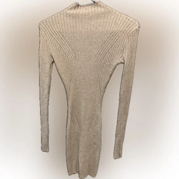 Lulus Snug as Can Be Ribbed Bodycon Sweater Dress Taupe Brown Women’s Size XS - Picture 2 of 5